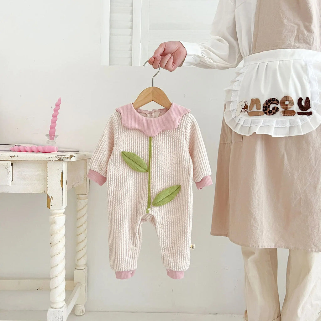 Autumn Newborn Infant Baby Girls Lapel Flower Romper Lovely And Sweet Doll Collar Rompers Kids Onepiece Fashion Baby Clothing