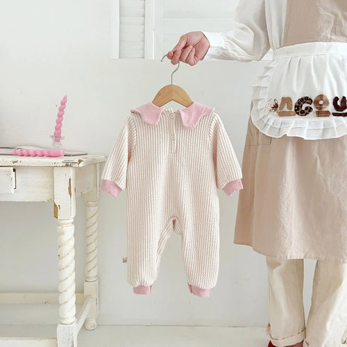 Autumn Newborn Infant Baby Girls Lapel Flower Romper Lovely And Sweet Doll Collar Rompers Kids Onepiece Fashion Baby Clothing